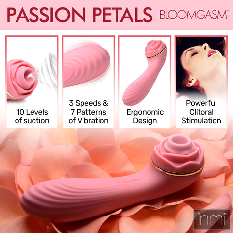 Passion Petals 10X Silicone Suction Rose Vibrator - Pink